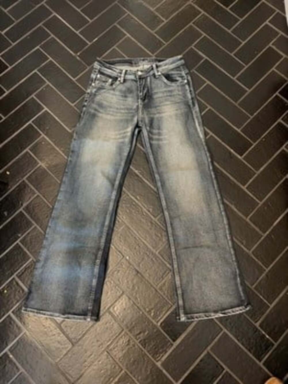 Miss Me Bootcut Jeans Medium Wash Embellished Flap Pocket Y2K Women's M 29x29.5